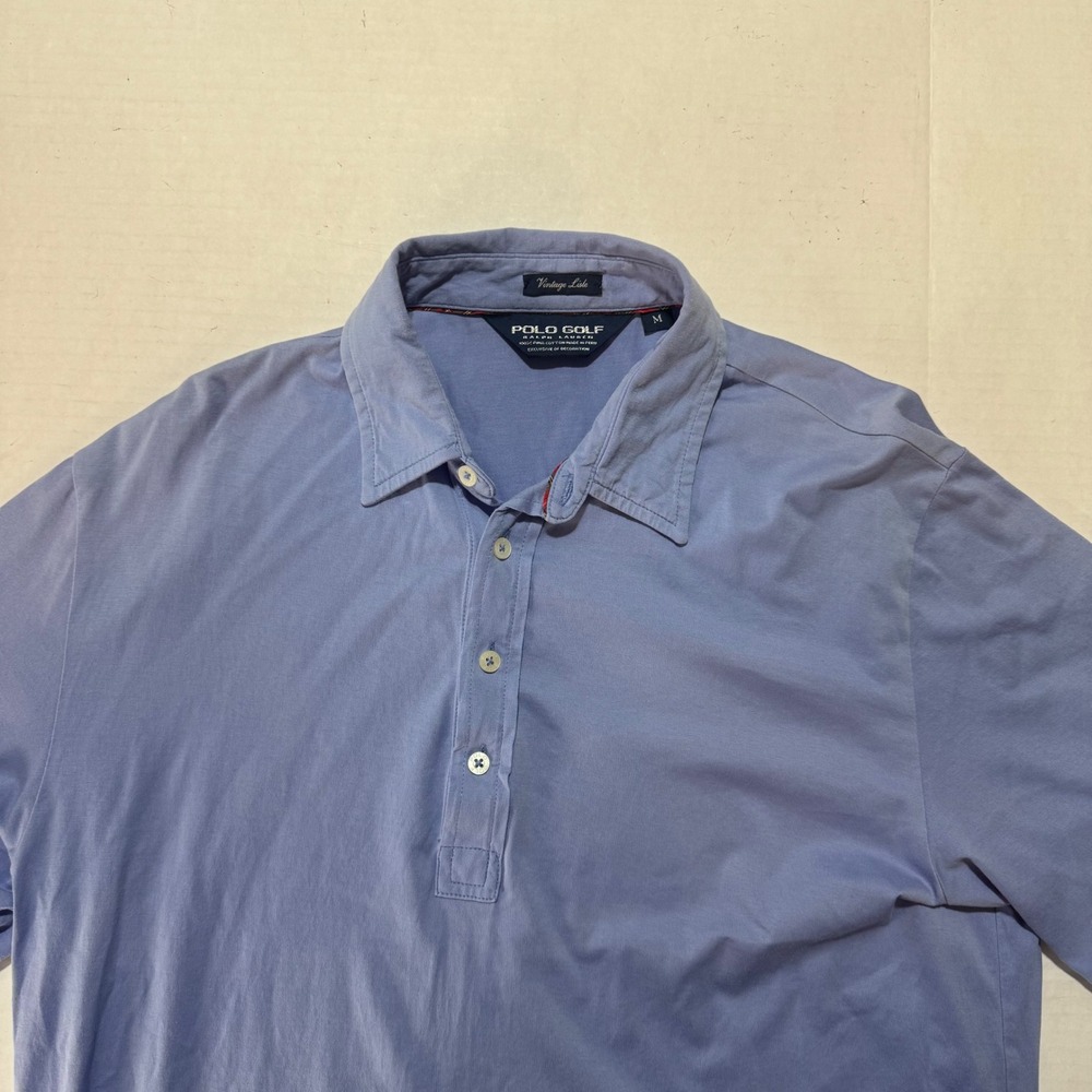 Polo Golf Ralph Lauren‎ Mens M Blue Vintage Lisle Pima Cotton Polo Shirt Peru